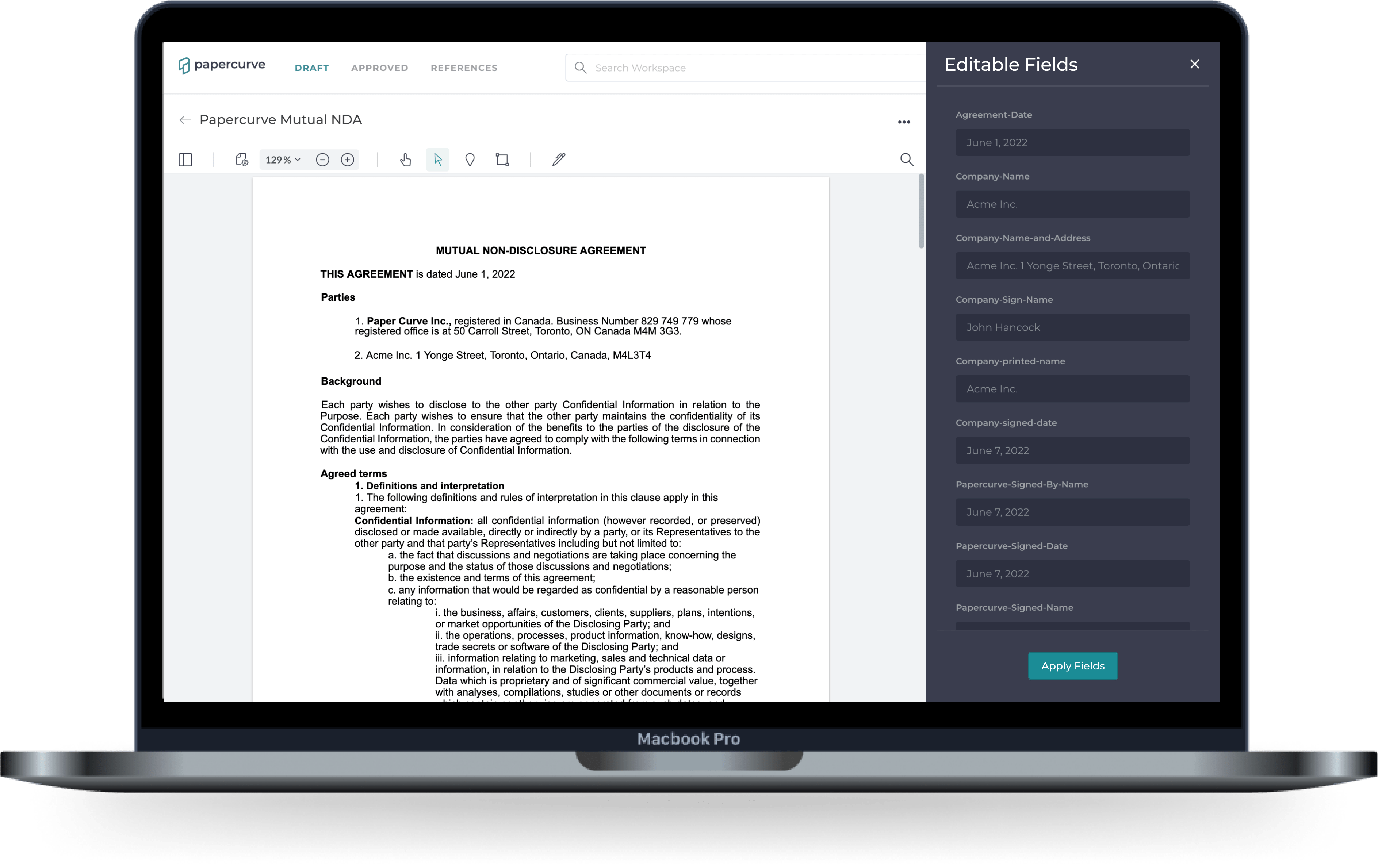 A section of text highlighted so that a related comment or reference annotation may be made.